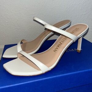 Stuart Weitzman Aleena White Leather Strappy Heels Size 6.5